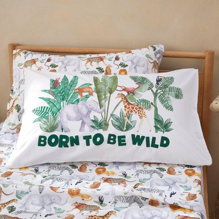 Pillowcases |  Born To Be Wild Text Pillowcase Kids Bedlinen Pillowcases