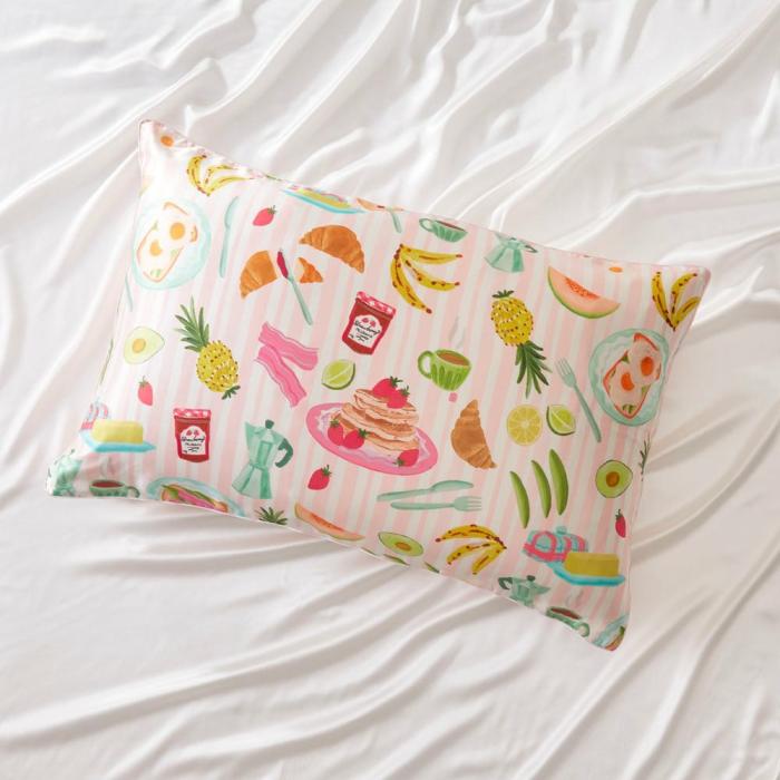 Pillowcases |  Breakfast In Bed Pure Silk Printed Pillowcase Bedlinen Pillowcases