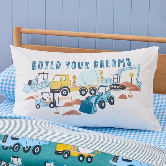 Pillowcases |  Build Your Dreams Text Pillowcase Kids Bedlinen Pillowcases