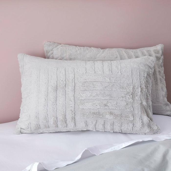 Pillowcases |  Drew Silver Faux Fur Pillowcases Bedlinen Pillowcases