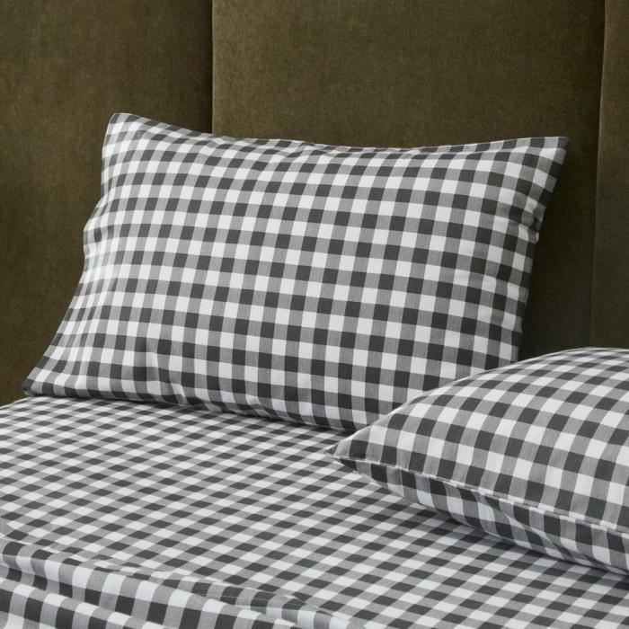 Pillowcases |  Flannelette Printed Charcoal Check Pillowcase Bedlinen Pillowcases