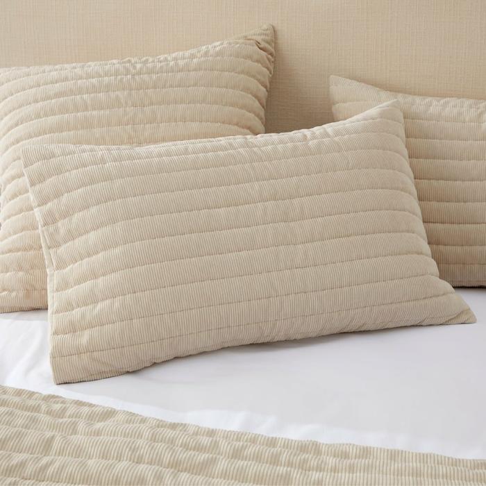 Pillowcases |  Kendall Natural Corduroy Quilted Pillowcases Bedlinen Pillowcases