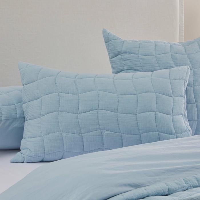 Pillowcases |  Layla Soft Blue Quilted Pillowcases Bedlinen Pillowcases