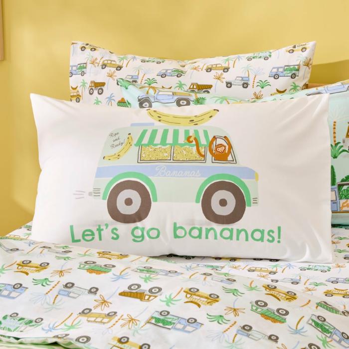 Pillowcases |  Lets Go Bananas Text Pillowcase Kids Bedlinen Pillowcases