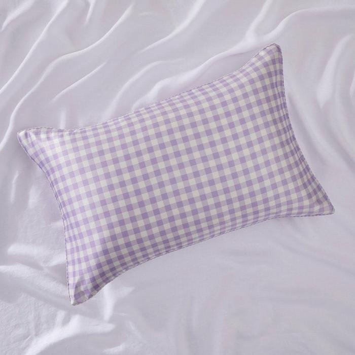 Pillowcases |  Lilac Gingham Pure Silk Printed Pillowcase Bedlinen Pillowcases