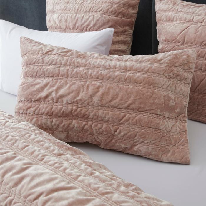 Pillowcases |  Maeve Blush Velvet Quilted Pillowcases Bedlinen Pillowcases