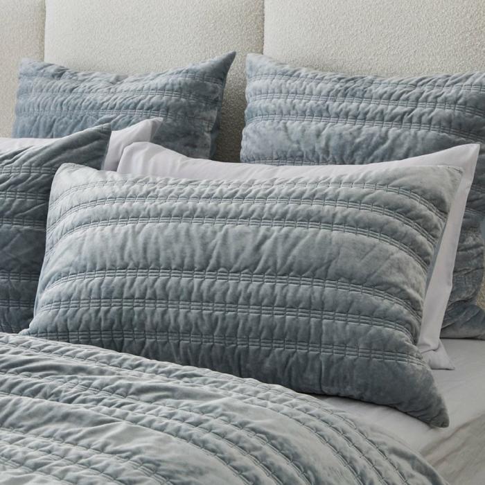 Pillowcases |  Maeve Soft Sage Velvet Quilted Pillowcases Bedlinen Pillowcases