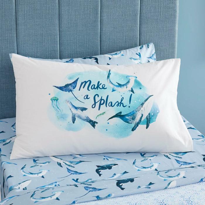 Pillowcases |  Make A Splash Text Pillowcase Kids Bedlinen Pillowcases