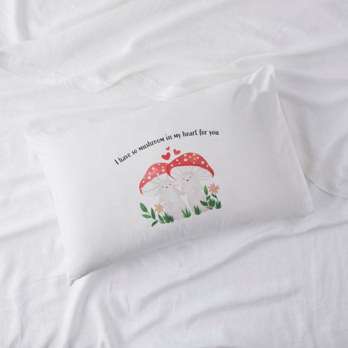 Pillowcases |  Mushroom In My Heart Valentine’s Day Text Pillowcase Bedlinen Pillowcases