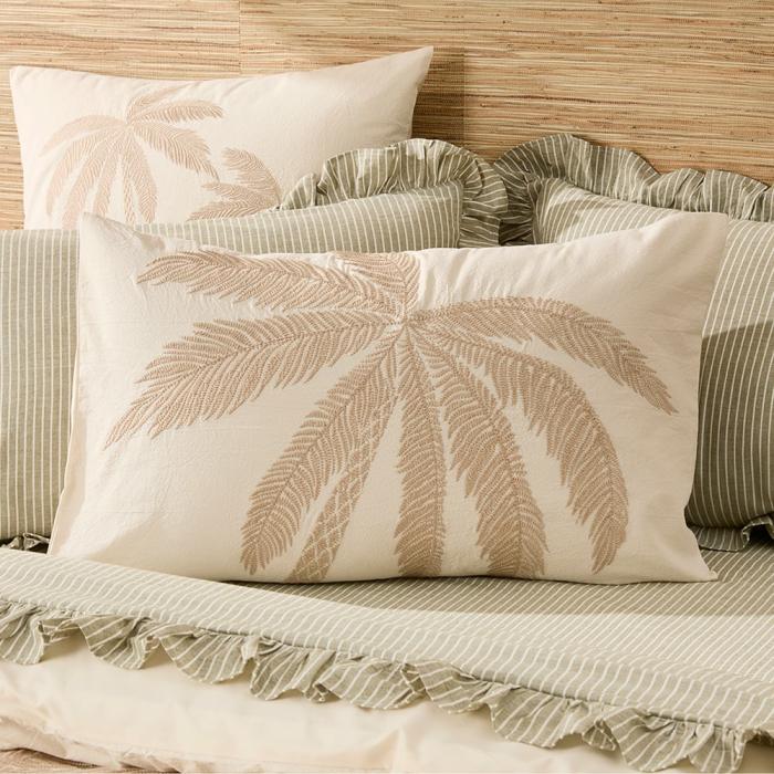 Pillowcases |  Noosa Palm Natural Embroidered Pillowcases Bedlinen Pillowcases