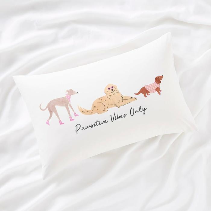 Pillowcases |  Pawsitive Vibes Only Text Pillowcase Bedlinen Pillowcases