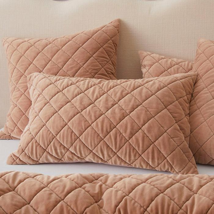 Pillowcases |  Sawyer Velvet Hazelnut Quilted Pillowcases Bedlinen Pillowcases