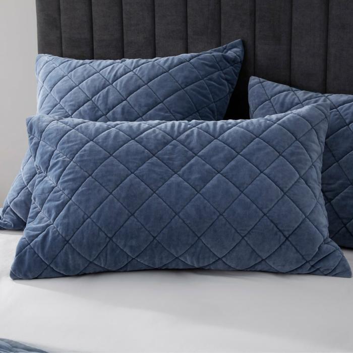 Pillowcases |  Sawyer Velvet Navy Quilted Pillowcases Bedlinen Pillowcases