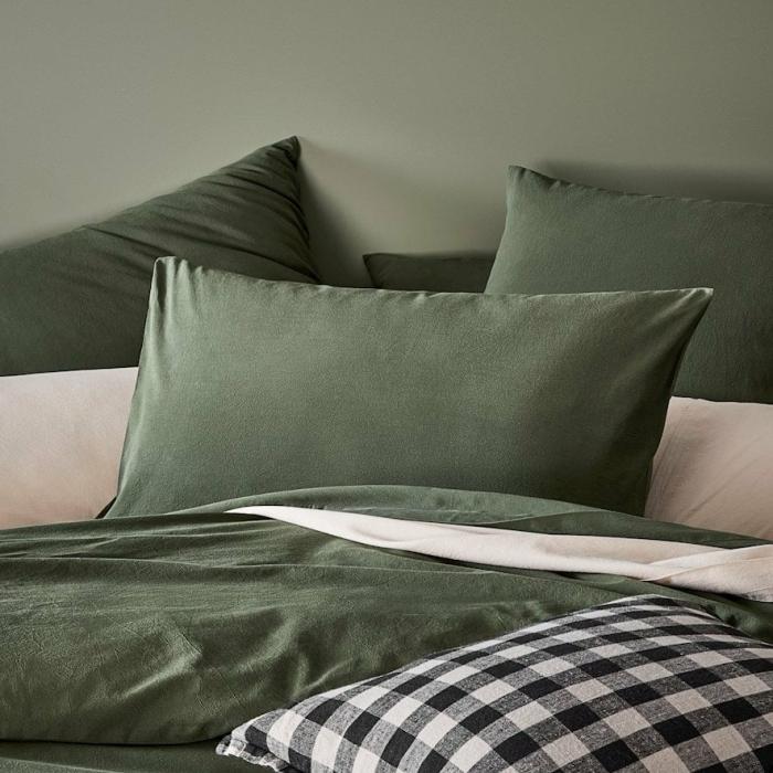 Pillowcases |  Stonewashed Cotton Basil Pillowcase Bedlinen Pillowcases