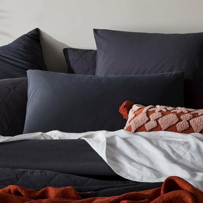 Pillowcases |  Stonewashed Cotton Charcoal Pillowcase Bedlinen Pillowcases