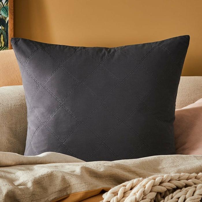 Pillowcases |  Stonewashed Cotton Charcoal Quilted Pillowcase Bedlinen Pillowcases