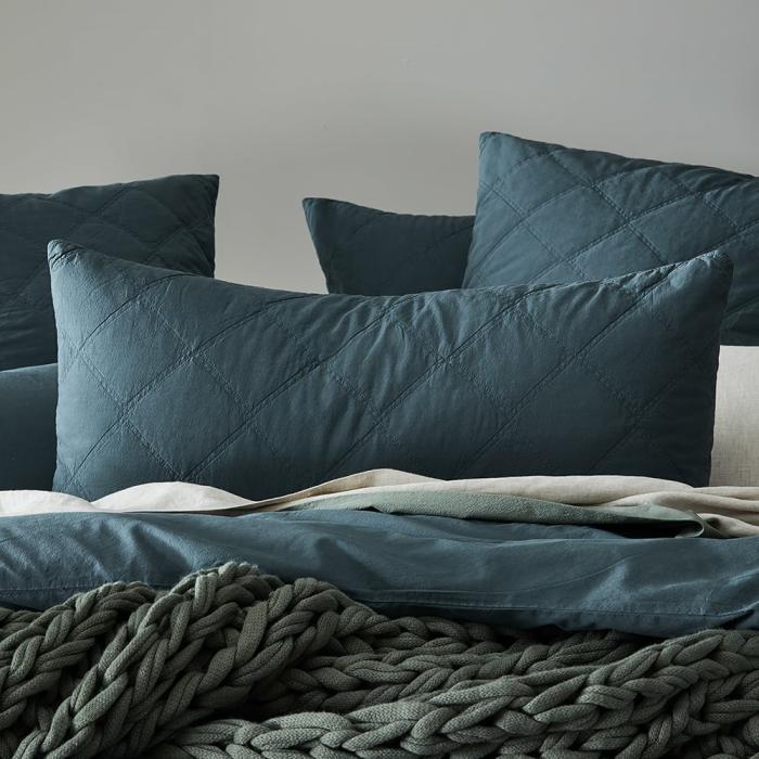 Pillowcases |  Stonewashed Cotton Dark Slate Quilted Pillowcase Bedlinen Pillowcases