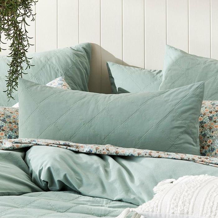 Pillowcases |  Stonewashed Cotton Gum Leaf Quilted Pillowcase Bedlinen Pillowcases