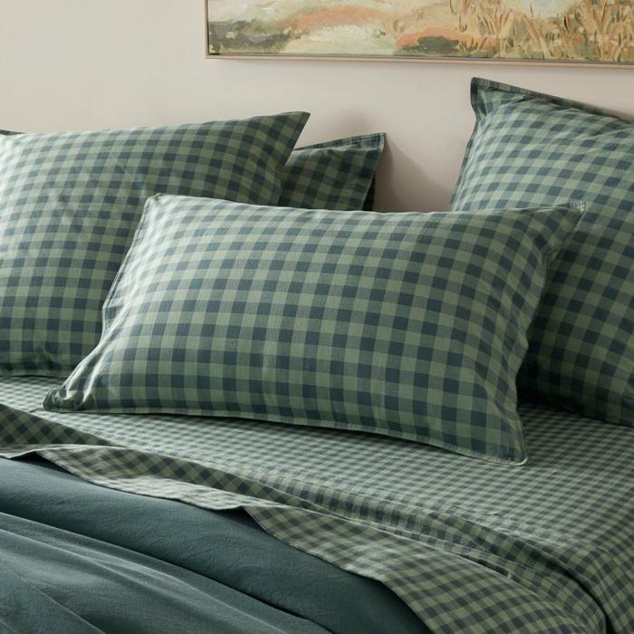 Pillowcases |  Stonewashed Cotton Gumleaf Gingham Pillowcases Bedlinen Pillowcases