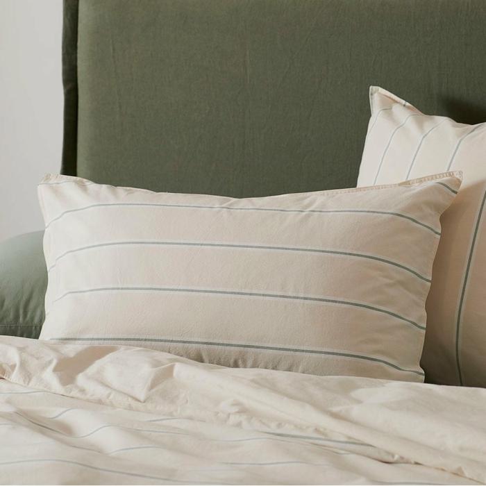 Pillowcases |  Stonewashed Cotton Gumleaf Stripe Pillowcases Bedlinen Pillowcases