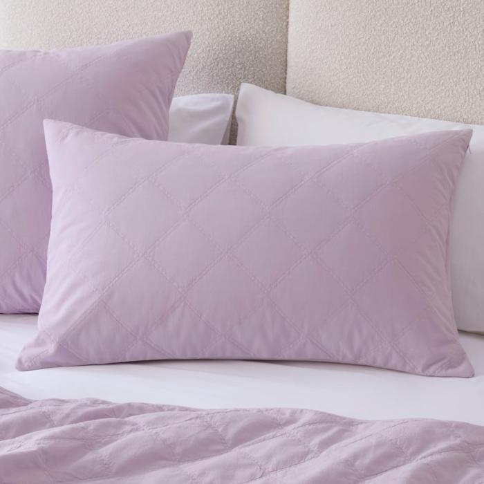 Pillowcases |  Stonewashed Cotton Lilac Quilted Pillowcases Bedlinen Pillowcases