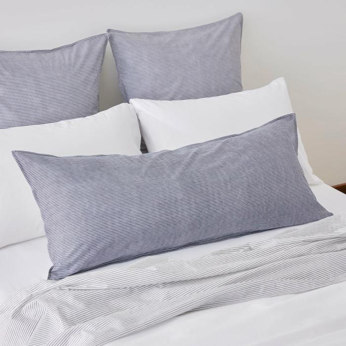 Pillowcases |  Stonewashed Cotton Navy Stripe Bolster Pillowcase Bedlinen Pillowcases