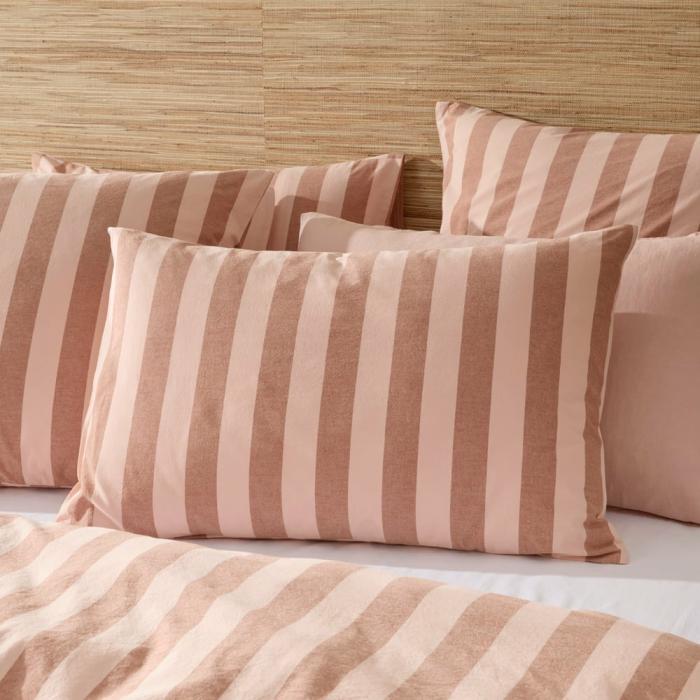 Pillowcases |  Stonewashed Cotton Printed Blossom & Earth Stripe Pillowcases Bedlinen Pillowcases