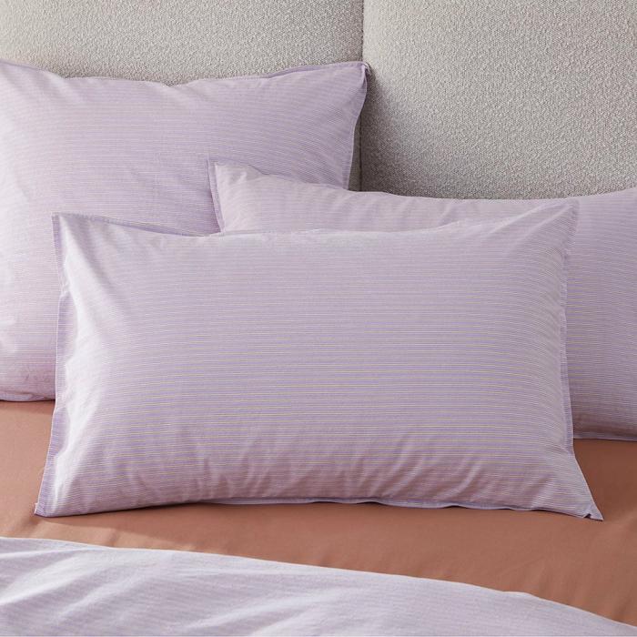 Pillowcases |  Stonewashed Cotton Printed Lilac Stripe Pillowcases Bedlinen Pillowcases