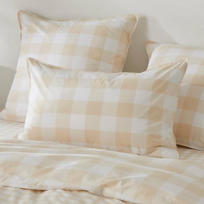 Pillowcases |  Stonewashed Cotton Printed Sand Gingham Pillowcases Bedlinen Pillowcases