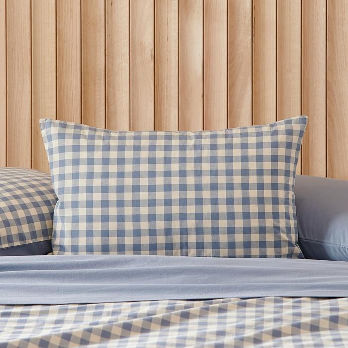 Pillowcases |  Stonewashed Cotton Printed Storm Blue Gingham Pillowcases Bedlinen Pillowcases