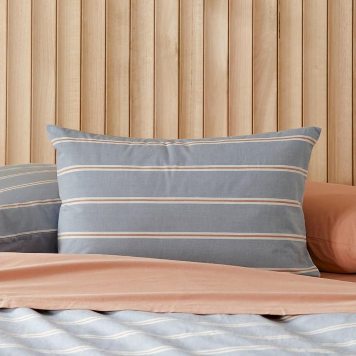 Pillowcases |  Stonewashed Cotton Printed Storm Blue Stripe Pillowcases Bedlinen Pillowcases