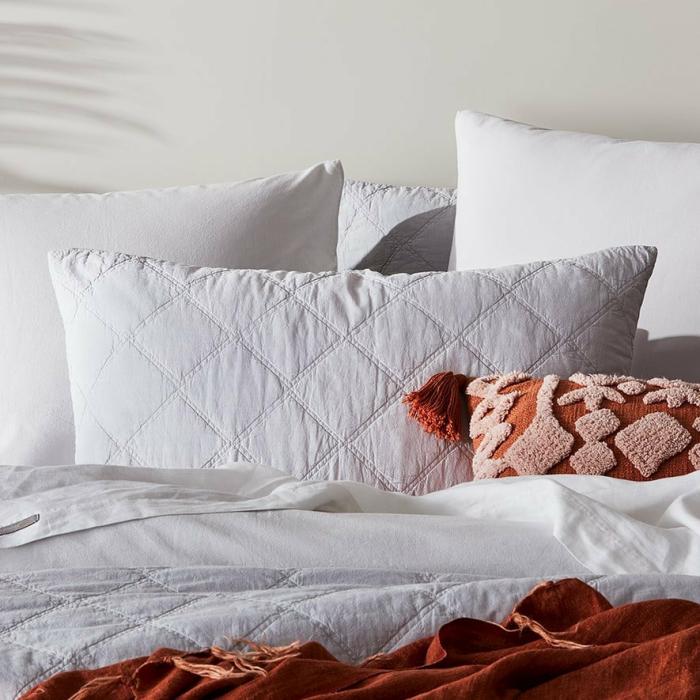 Pillowcases |  Stonewashed Cotton Silver Quilted Pillowcase Bedlinen Pillowcases