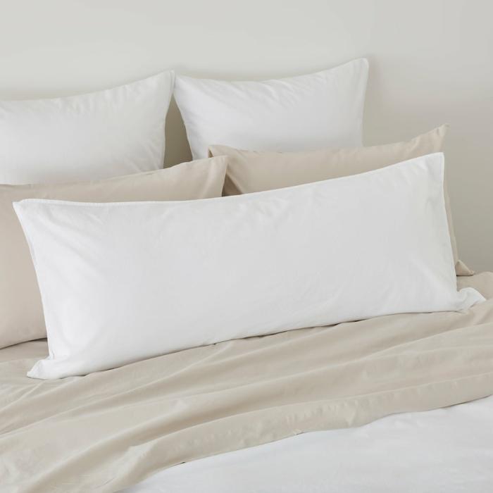 Pillowcases |  Stonewashed Cotton White Bolster Pillowcase Bedlinen Pillowcases