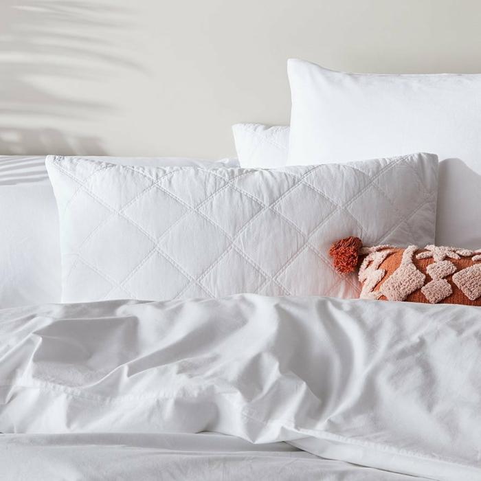 Pillowcases |  Stonewashed Cotton White Quilted Pillowcase Bedlinen Pillowcases