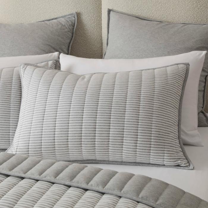 Pillowcases |  Ultra Soft Jersey Grey Marble & Grey Stripe Quilted Pillowcases Bedlinen Pillowcases