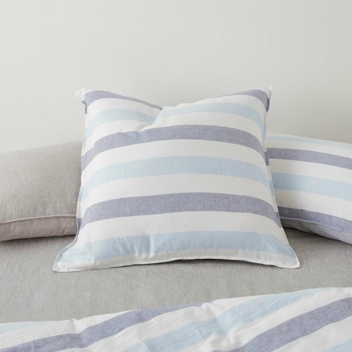 Pillowcases |  Vintage Washed Linen Cotton Atlantic Stripe Blue Pillowcases Bedlinen Pillowcases