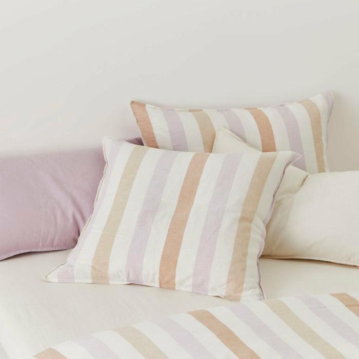 Pillowcases |  Vintage Washed Linen Cotton Lilac Stripe Pillowcases Bedlinen Pillowcases