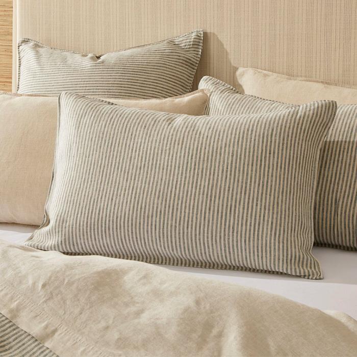 Pillowcases |  Vintage Washed Linen Cypress & Linen Stripe Pillowcases Bedlinen Pillowcases