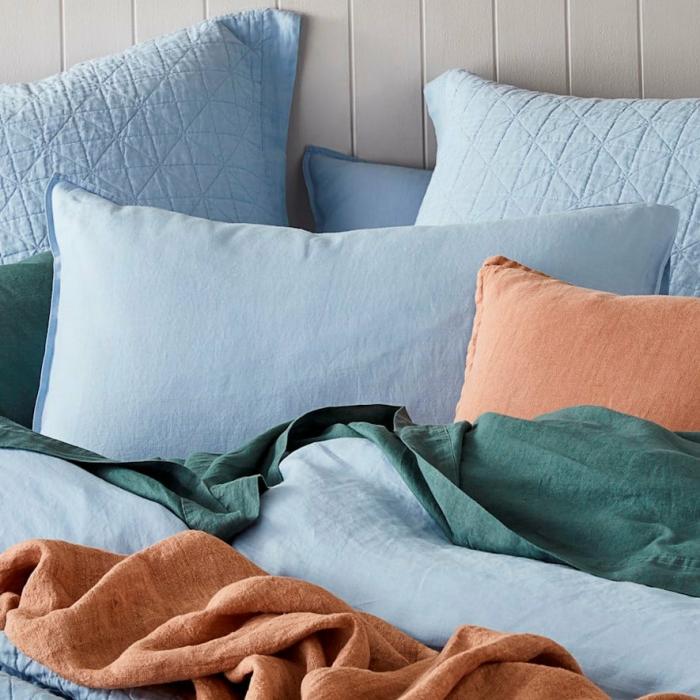 Pillowcases |  Vintage Washed Linen Dusty Blue Pillowcases Bedlinen Pillowcases