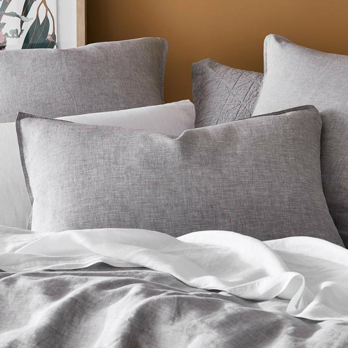 Pillowcases |  Vintage Washed Linen Grey Marle Pillowcase Bedlinen Pillowcases