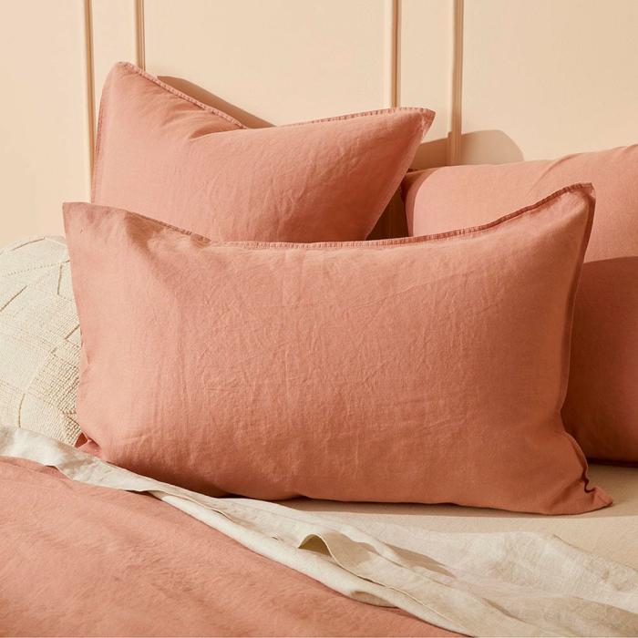 Pillowcases |  Vintage Washed Linen Muted Clay Pillowcases Bedlinen Pillowcases