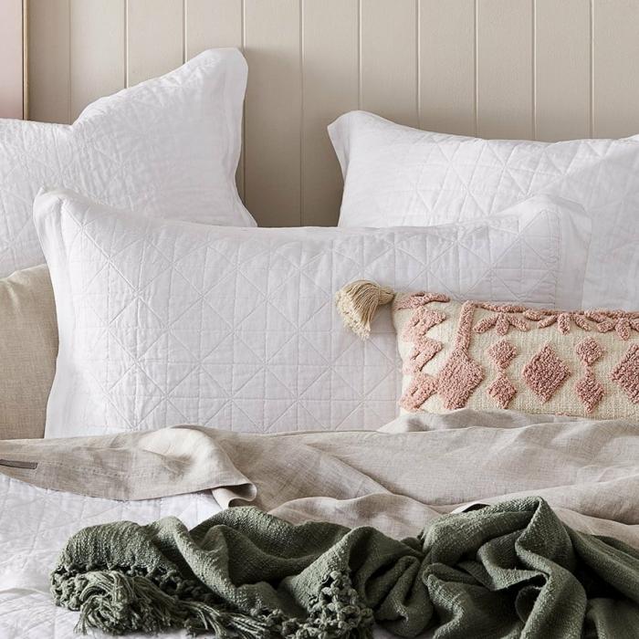 Pillowcases |  Vintage Washed Linen White Quilted Pillowcase Bedlinen Pillowcases