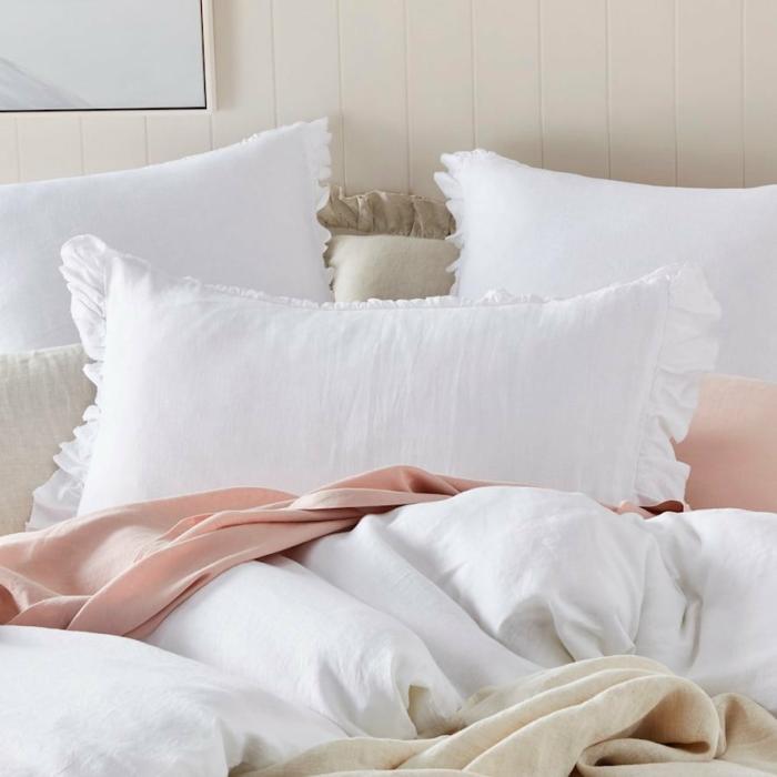 Pillowcases |  Vintage Washed Linen White Ruffle Pillowcase Bedlinen Pillowcases