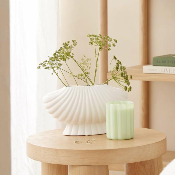 Pots, Vases & Plant Stands |  Conche White Wide Vase Home Styling Pots, Vases & Plant Stands