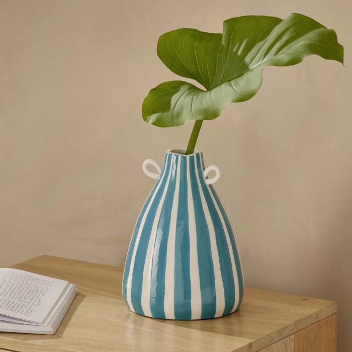 Pots, Vases & Plant Stands |  Lyon Navy Teal Stripe Vase Home Styling Pots, Vases & Plant Stands