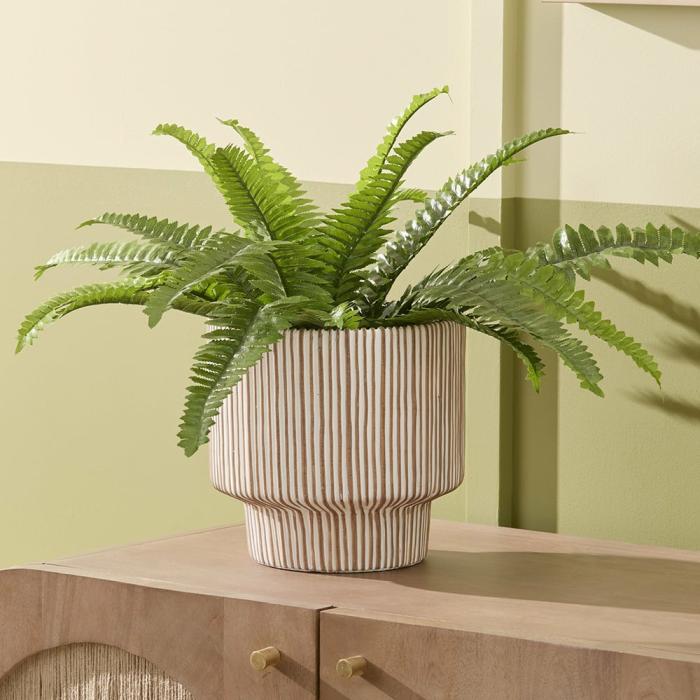 Pots, Vases & Plant Stands |  Pompeii White & Brown Stripe Pot Home Styling Pots, Vases & Plant Stands