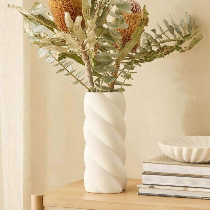 Pots, Vases & Plant Stands |  Twist White Leather Vase Home Styling Pots, Vases & Plant Stands