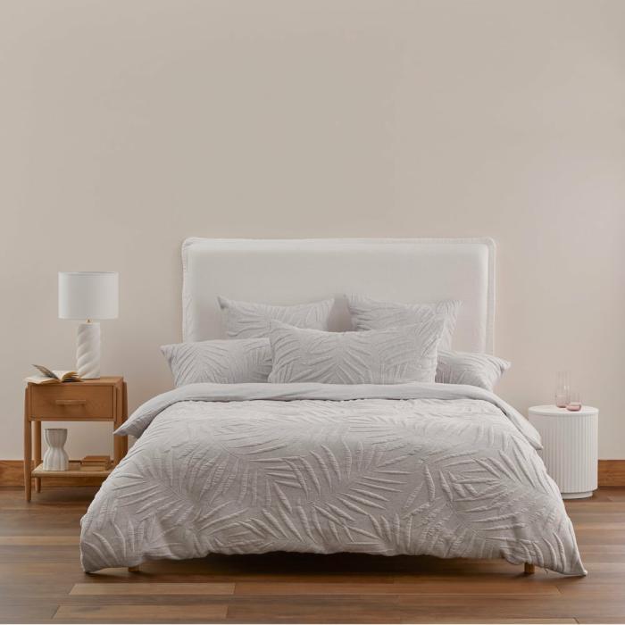 Quilt Covers |  Airlie Palm Cloud Grey Jersey Quilted Quilt Cover Separates Bedlinen Quilt Covers