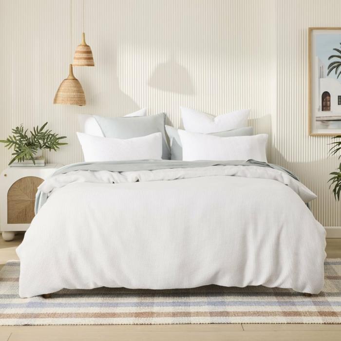 Quilt Covers |  Bamboo Cotton Waffle White Quilt Cover Set + Separates Bedlinen Quilt Covers