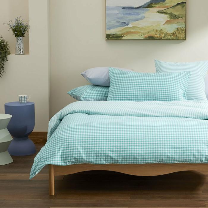 Quilt Covers |  Carrie Aquamarine Gingham Quilt Cover Set + Separates Bedlinen Quilt Covers